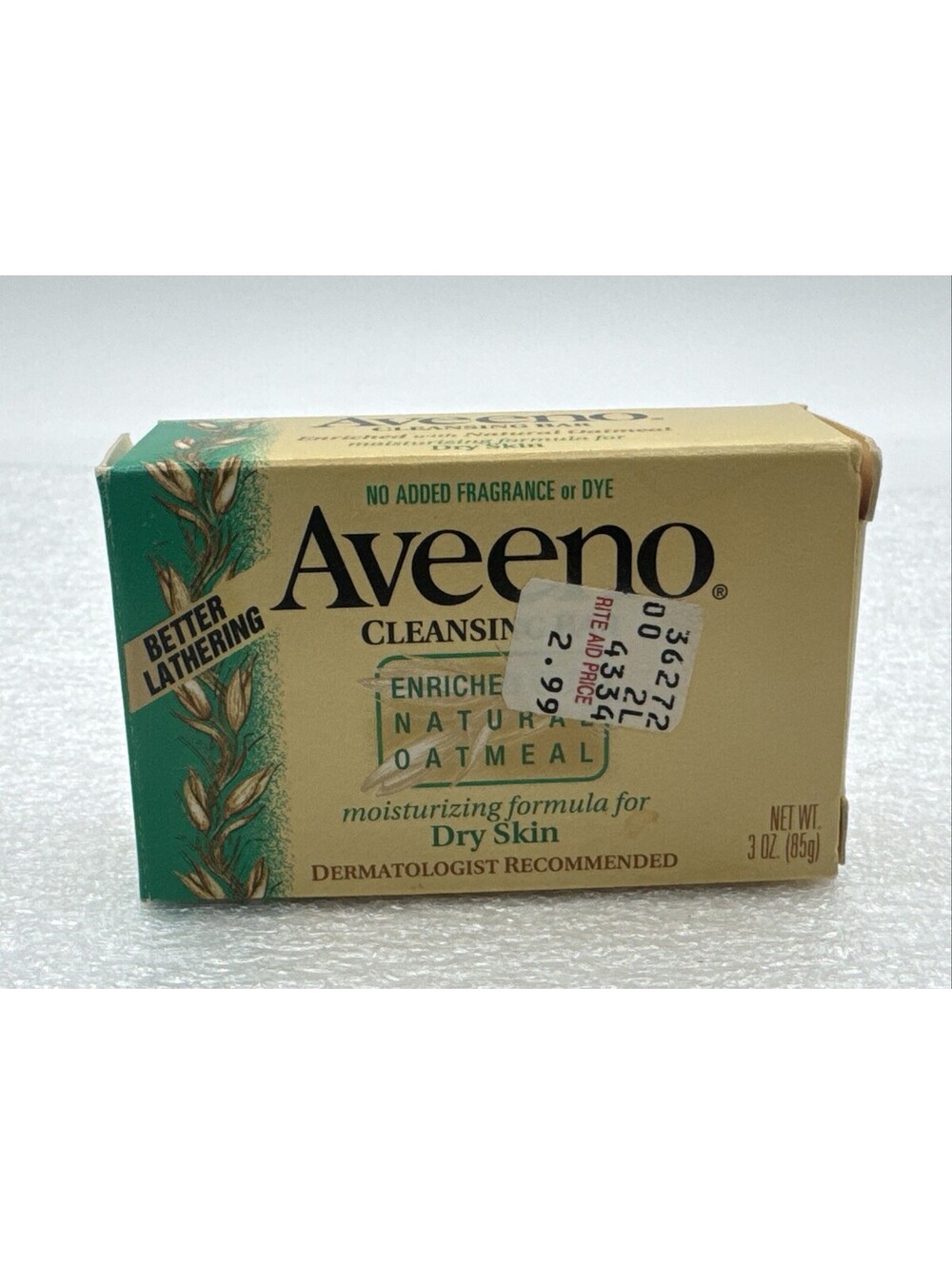 Vintage 1998 Aveeno Enriched Natural Oatmeal Bar Dry Skin Soap 3oz Moisturizing